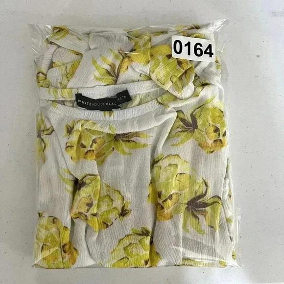 White House Black Market Pineapple print romper L Off Shoulder tie belt tassels - Picture 15 of 15